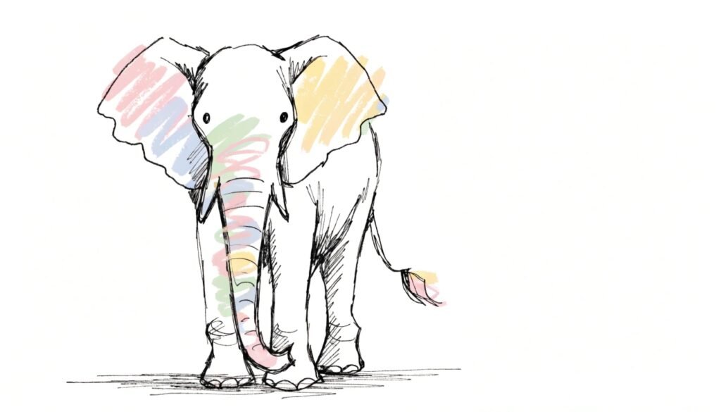 elefante ilustrado en estilo acuarela minimalista