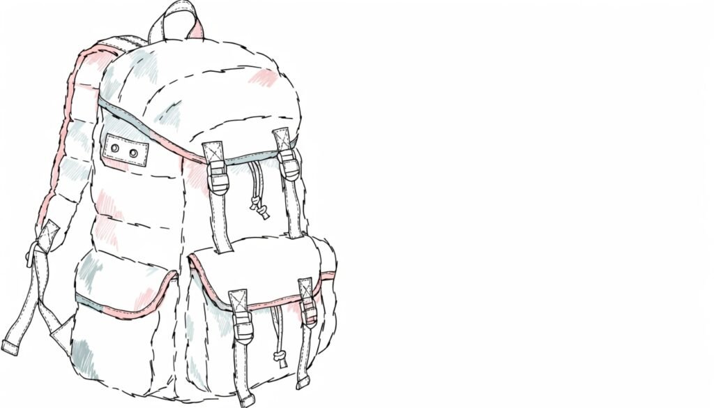 mochila de viaje ilustrada en estilo acuarela minimalista