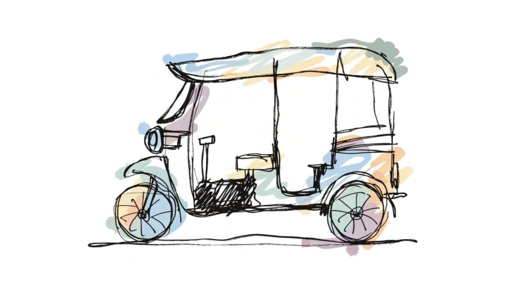 tuk tuk ilustrado en estilo acuarela minimalista