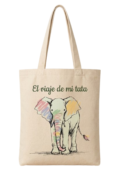 Bolsa tote bag de tela color crudo con diseño personalizado de El viaje de